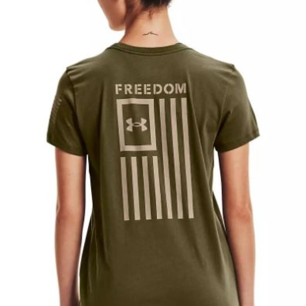 Under Armour Women's T-Shirt Freedom Flag Tee Short Sleeve Green XL Independence